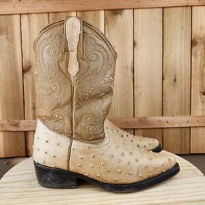Linea‎ De Oro Boots Womens 6 23 MX Ostrich Quill Western Rodeo Cowboy 2035L